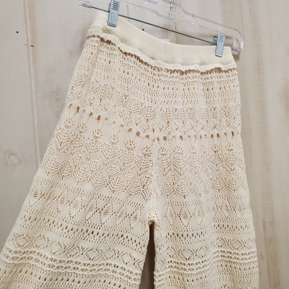 NWT Miou Muse Crochet Pants SOFT Knit Eyelet Neutral Ivory - Picture 5 of 14